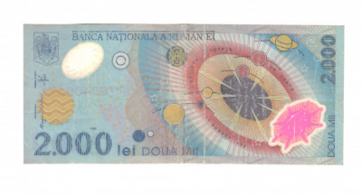 Banconta 2000 lei 1999, circulata, cu pliuri foto