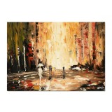 Tablou pictat manual birou, living, dormitor, Incursiune in viitor, 70x50cm ulei pe panza in cutit cu efect 3D