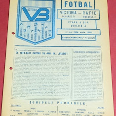 Program meci fotbal VICTORIA Bucuresti - RAPID Bucuresti (31.05.1986)