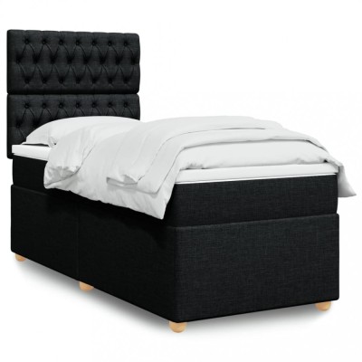 vidaXL Pat box spring cu saltea, negru, 90x190 cm, textil 3291144 foto