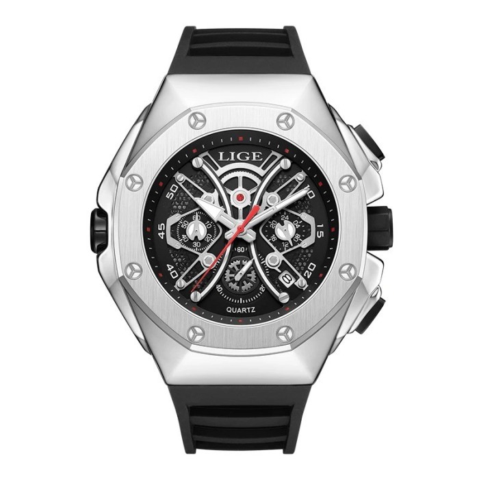 Ceas Barbati Lige 89111 Argintiu-Negru , Design Luxury, Functii Multiple, Afisaj Luminos, Rezistent la Apa 3ATM