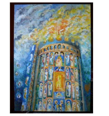 Tablou RavariuArt, acrilic, Voronetul in flacarile credintei, 50x70cm, neinramat foto