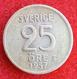 (A259) MONEDA DIN ARGINT SUEDIA - 25 ORE 1957, LIT. TS, 2.32 GRAME, PURITATE 400/1000