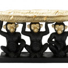 Decoratiune cu platou, Monkey Trio, Mauro Ferretti, 43 x 15.7 x 20 cm, polirasina, negru/auriu