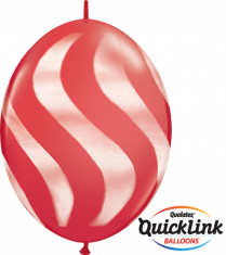 Balon Cony Red Wavy Stripes 12 inch (30 cm), Qualatex 28093 foto