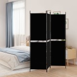 Paravan de cameră cu 3 panouri, negru, 150 x 180 cm, textil