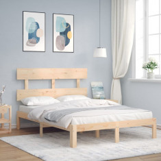 vidaXL Cadru de pat cu tăblie, 140x190 cm, lemn masiv