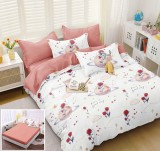 Cumpara ieftin Lenjerie Pat Bumbac 4 Piese Stomp Alb/Roz cu Elastic 180x200 cm