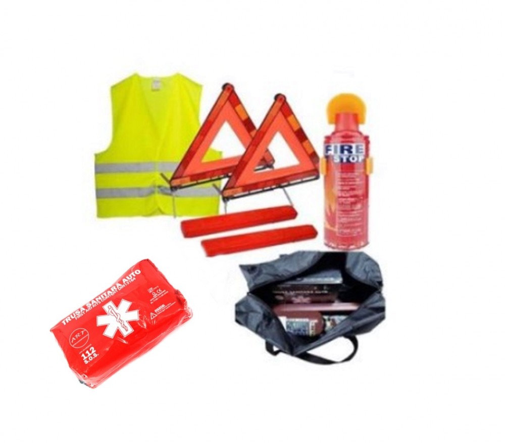 Kit Siguranta Auto 2 Triunghiuri,Stingator,Trusa de prim ajutor,Vesta