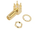 Soclu RP-SMA Tată Reverse Filet Lung 90&deg; 50&Omega; THT