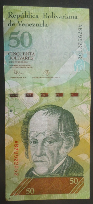 Bancnota exotica 50 BOLIVARES - VENEZUELA, anul 2015 * Cod 554 - circulata