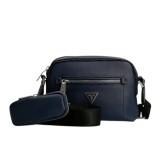 Guess, Certosa, Piele sintetică, Geantă textilă crossbody, Albastru, HMCERTP2228, 19,5 x 22,5 x 132 cm, Pentru femei