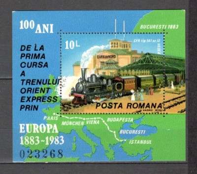 Romania.1983 100 ani Orient Express:Locomotive-Bl. ZR.722 foto