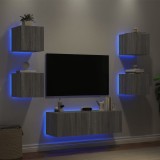 VidaXL Comode TV de perete cu lumini LED, 5 piese, gri sonoma