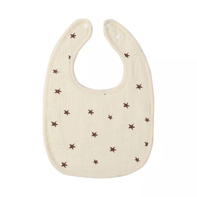 Baveta in Forma de U, Cyrax, din Bumbac, pentru Copii 0-12 Luni, Rezistenta la Apa, cu Capse, Model cu Stelute, 21x30 cm, Crem