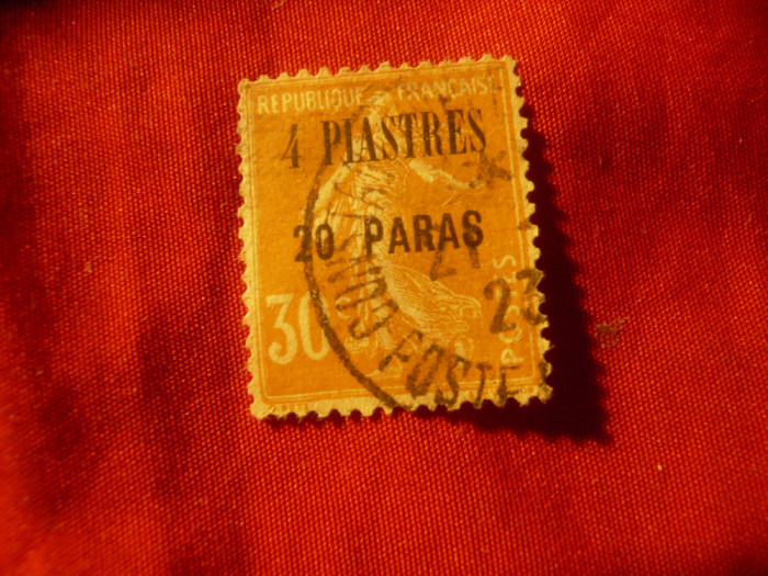 Timbru Levant Francez 1921 ,val. 4piastri20para supratipar pe 30C Franta stamp.