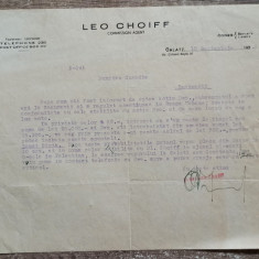 Scrisoare privind contract comercial, Leo Choiff Comission Agent Galatz 1935