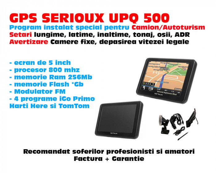 Navigatie GPS Serioux UPQ500 |5 inch Program iGO 2023 Truck|TIR|Camion|Auto NOU
