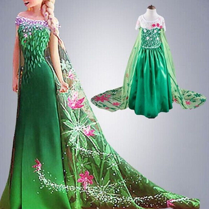 Rochie/rochita printesa Elsa Frozen Fever verde cu trena/serbari petreceri  | Okazii.ro