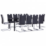 VidaXL Set mobilier de bucătărie, 11 piese, negru, piele ecologică