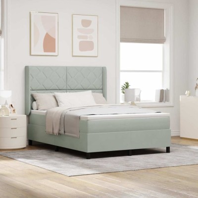 vidaXL Pat cu boxă spring LED și saltea Gri deschis 140 x 190 cm 3343916 foto