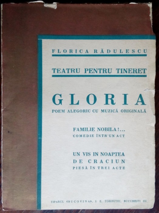 FLORICA RADULESCU-GLORIA/FAMILIE NOBILA/IN NOAPTEA DE CRACIUN:TEATRU TINERET1936