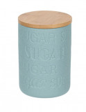 Borcan din ceramica cu capac din Bambus pentru Zahar, Albastru, 650 ml, Oem