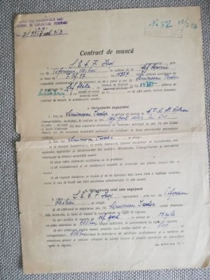 1953, Contract Muncă Șef gară COTNARI, CFR Iași, mai multe semnături olografe foto