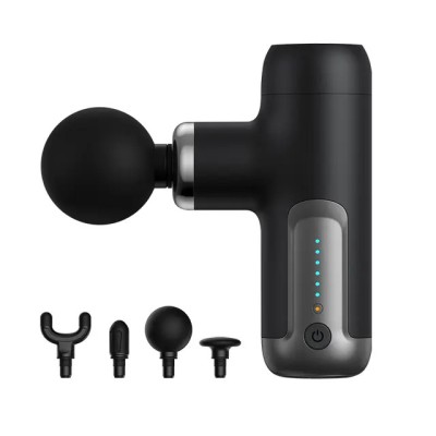 Aparat Profesional pentru Masaj Tip Pistol Mini CRISTALIS SALE&amp;trade;, 6 Viteze, 4 Capete, 3200 Percutii/Minut, 2000mAh, Portabil, Silentios, Puternic, Desi foto