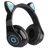 Casti over-ear B39 wireless, Bluetooth, Microfon, Aux IN si microSD, Urechi Pisica cu Lumini, Black