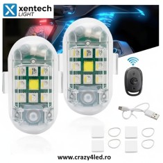 Set 2 Mini Stroboscoape LED Wireless Xentech Light cu Magnet, Acumulator și Telecomandă - Siguranță și Vizibilitate Maximă