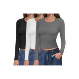 Tricou termic cu m&acirc;neci lungi și guler rotund pentru femei - 3 piese