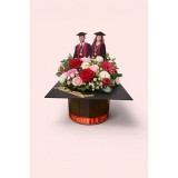 Cutie tocă pentru aranjamente florale absolvire &ndash; personalizată cu text oglindă auriu și panglică satin