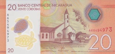 Bancnota Nicaragua 20 Cordobas 2019 - P210 UNC ( polimer - vezi descriere ) foto