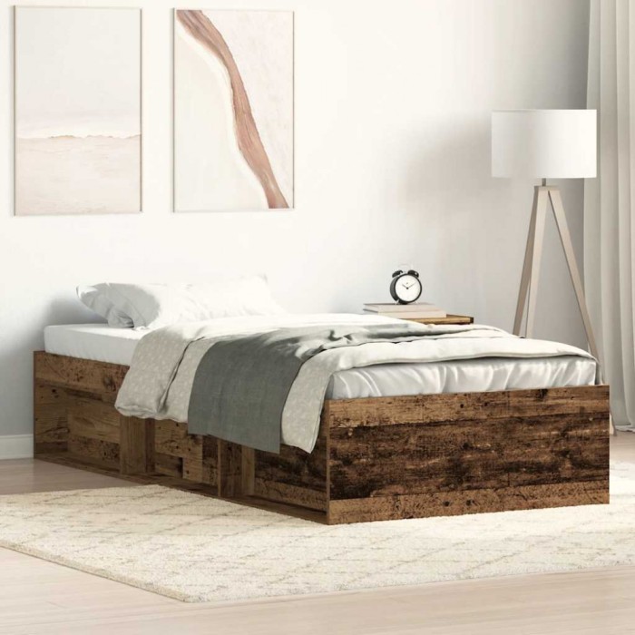 Gossi cadru de pat fara saltea lemn vechi 90x190cm lemn prelucrat