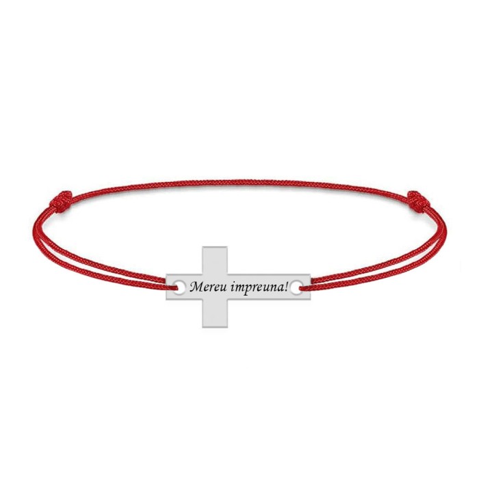 Crux - Bratara personalizata argint si snur cruce