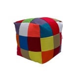 Taburet Cub, fix, patrat, material textil impermeabil, multicolor, 40 x 40 x 40 cm