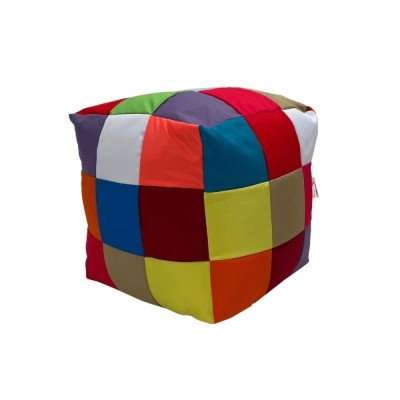 Taburet Cub, fix, patrat, material textil impermeabil, multicolor, 40 x 40 x 40 cm foto