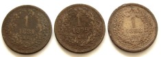 q594 UNGARIA set de trei monede 1 KRAJCZAR 1868 1879 1881 KB FRUMOASE