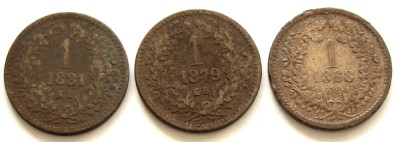 q594 UNGARIA set de trei monede 1 KRAJCZAR 1868 1879 1881 KB FRUMOASE foto
