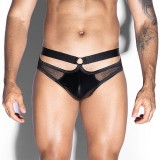 Bikini Barbati Material Wetlook si Plasa Transparenta, Negru, S/M