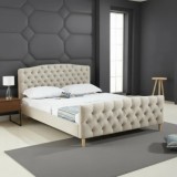Pat Amnezia 160x200 cm Tapitat Stofa Bej Somiera Inclusa (cod ML 1707)