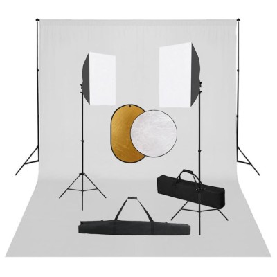 vidaXL Set studio foto cu lumini softbox, fundal și reflector foto