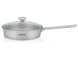 Tigaie cu capac din sticla Santino Metalac, inox, 24cm, 2.4l