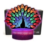 Lampă de veghe led 3d Păun, Multicolor