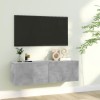 Comoda TV Gossi, gri beton, 100x30x30 cm, lemn prelucrat, 2 compartimente, design modern, montare pe perete