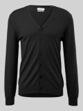 Cumpara ieftin Cardigan barbati cu nasturi din amestec de bumbac cu lana merinos, Negru, M