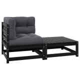 vidaXL Set mobilier grădină cu perne, 2 piese, negru, lemn masiv pin