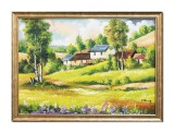 Tablou peisaj din natura pictat manual inramat, Oaza de liniste, 75x55cm ulei pe panza, rama din lemn