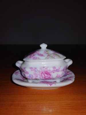 Miniatura veche Cutie caseta bijuterie inele portelan miniatura vintage PA Porcelain Art foto